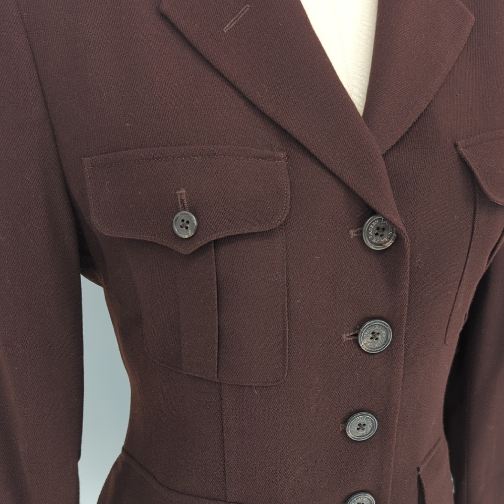 30223 Lauren Ralph Lauren Wool Tailored Blazer Brown size 8 safari travel preppy - Picture 4 of 8